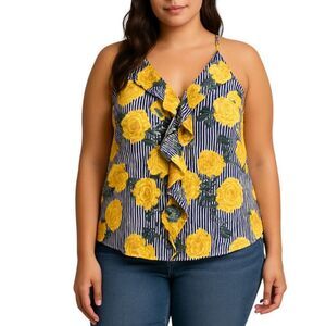 Time To Bloom Women’s Floral Striped Halter Top | Size M